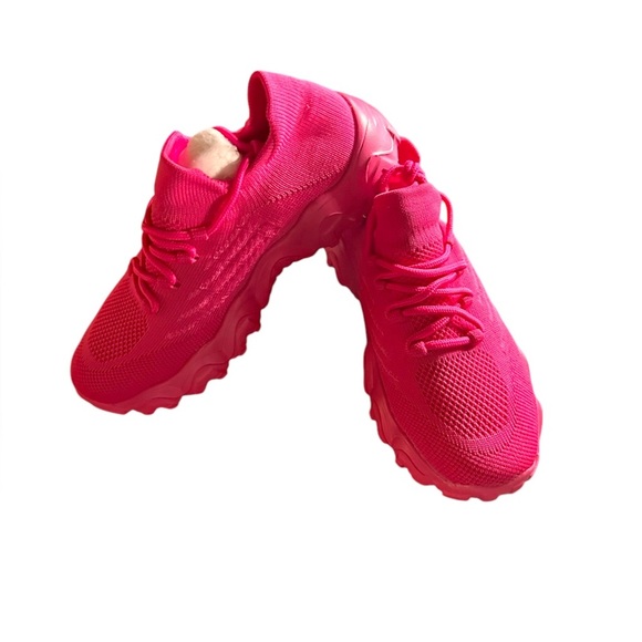 Size 36 (6) hot pink sock style athletic shoe with pink lug sole. Nwot - Picture 1 of 6
